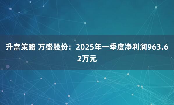 升富策略 万盛股份：2025年一季度净利润963.62万元